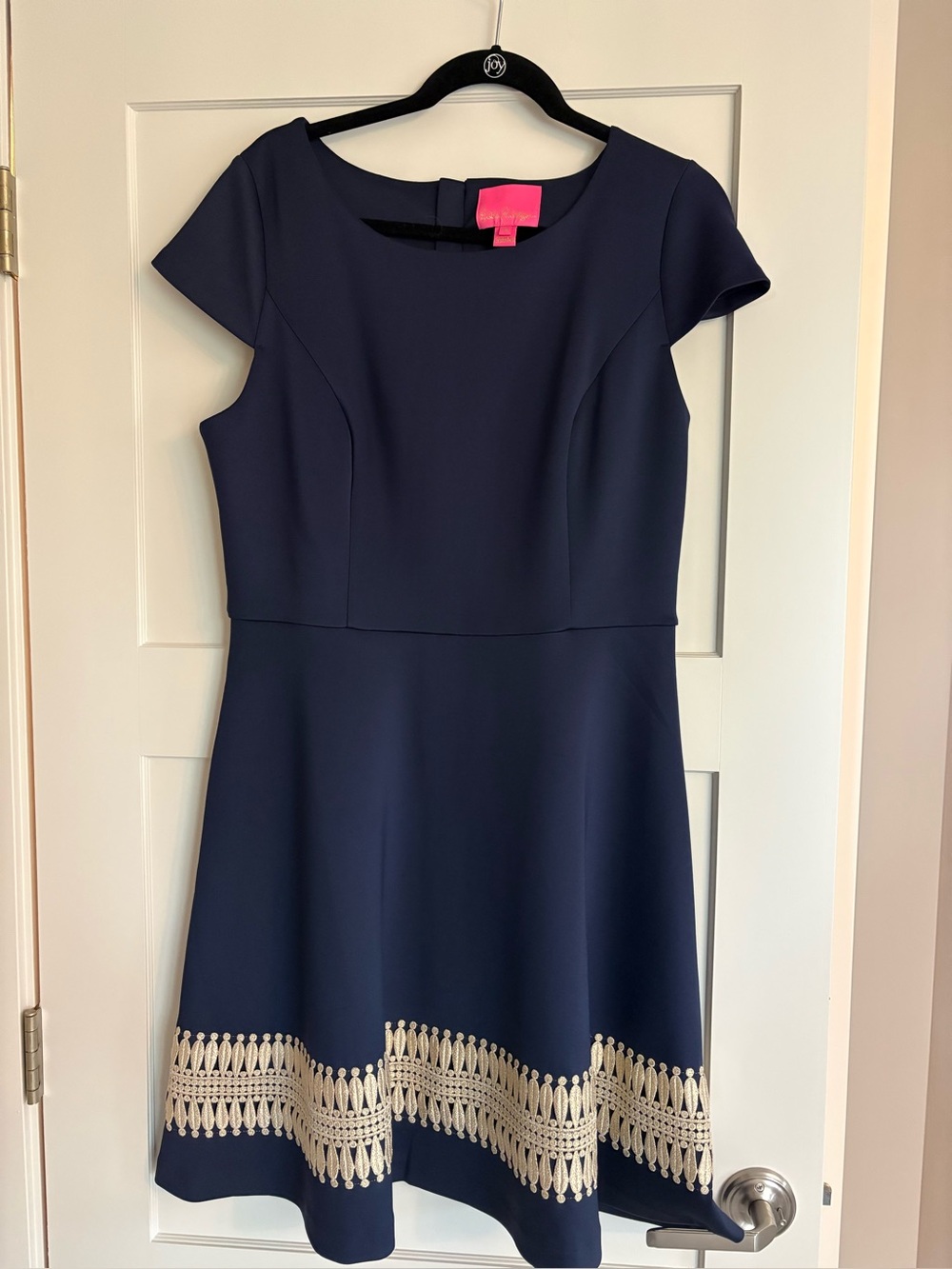 Lilly Pulitzer Navy Dress with Intricate Gold Embroidered Hem